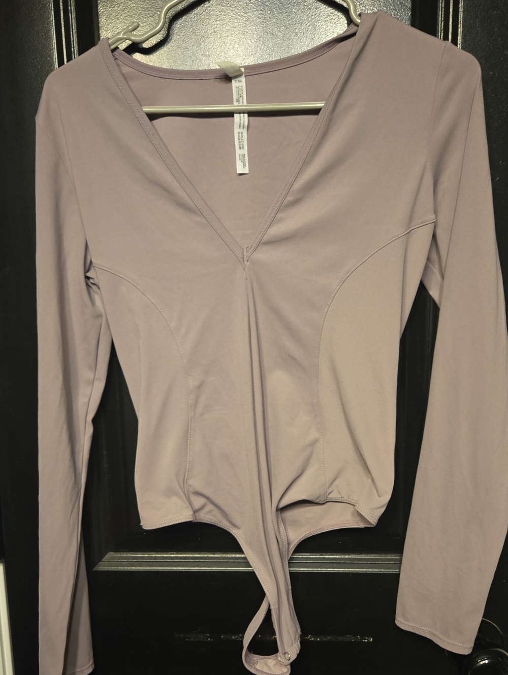 Free People Long Sleeve V-Neck Bodysuit in Dusty Mauve